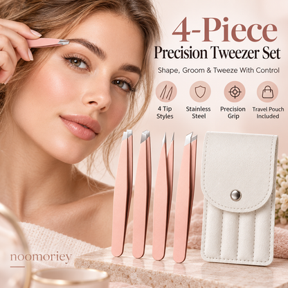 ✨4 Pack Stainless Steel Tweezers Kit – Precision Eyebrow & False Lash Application Tools