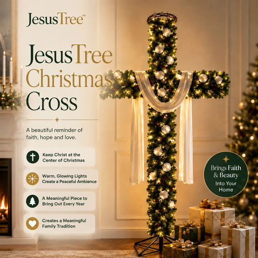 ✝️ Lighted Christmas Cross Tree – Keep Christ at the Center of Christmas