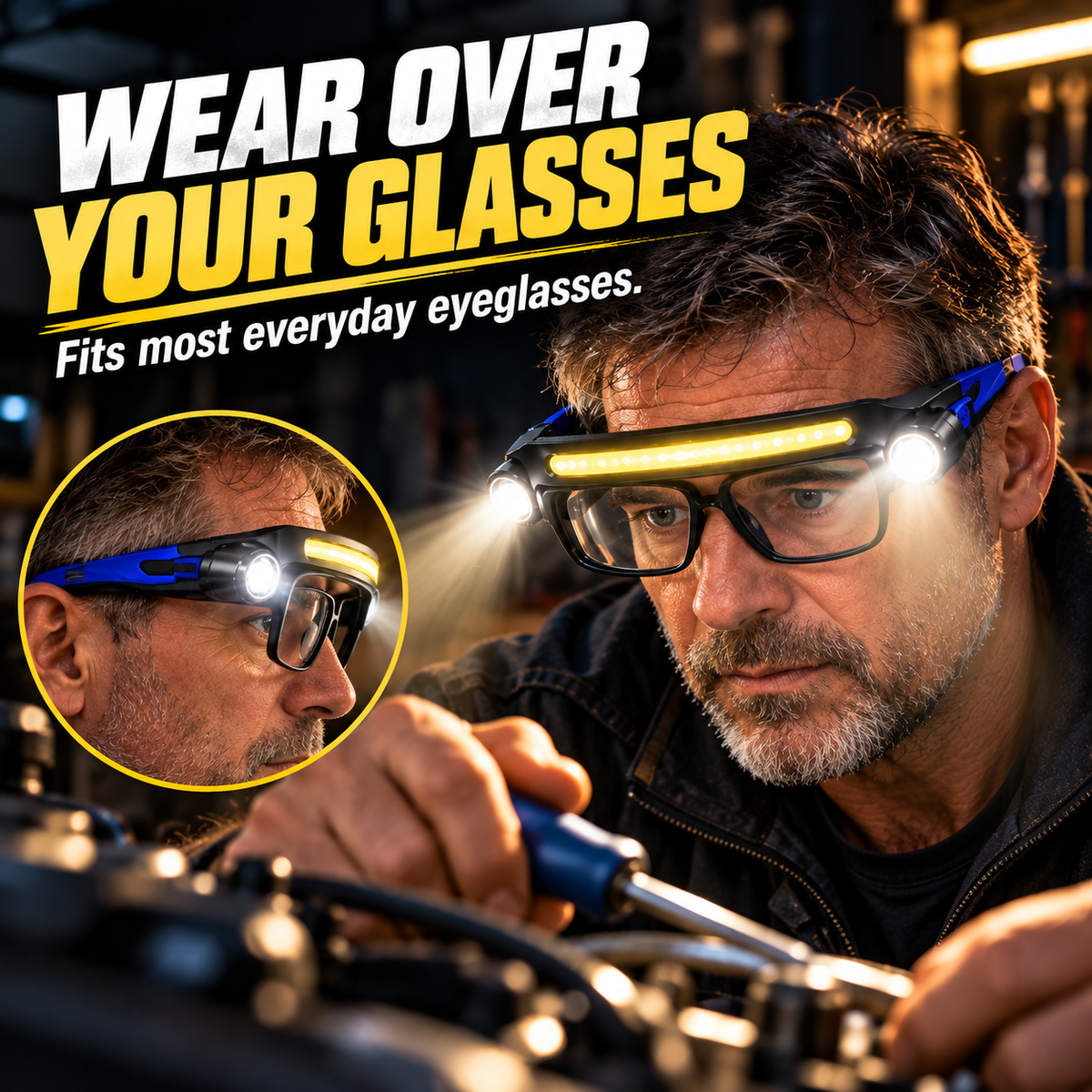 💡Hands-Free LED Work Glasses with Wide Front Beam, Side Lights & Over-Glasses Fit