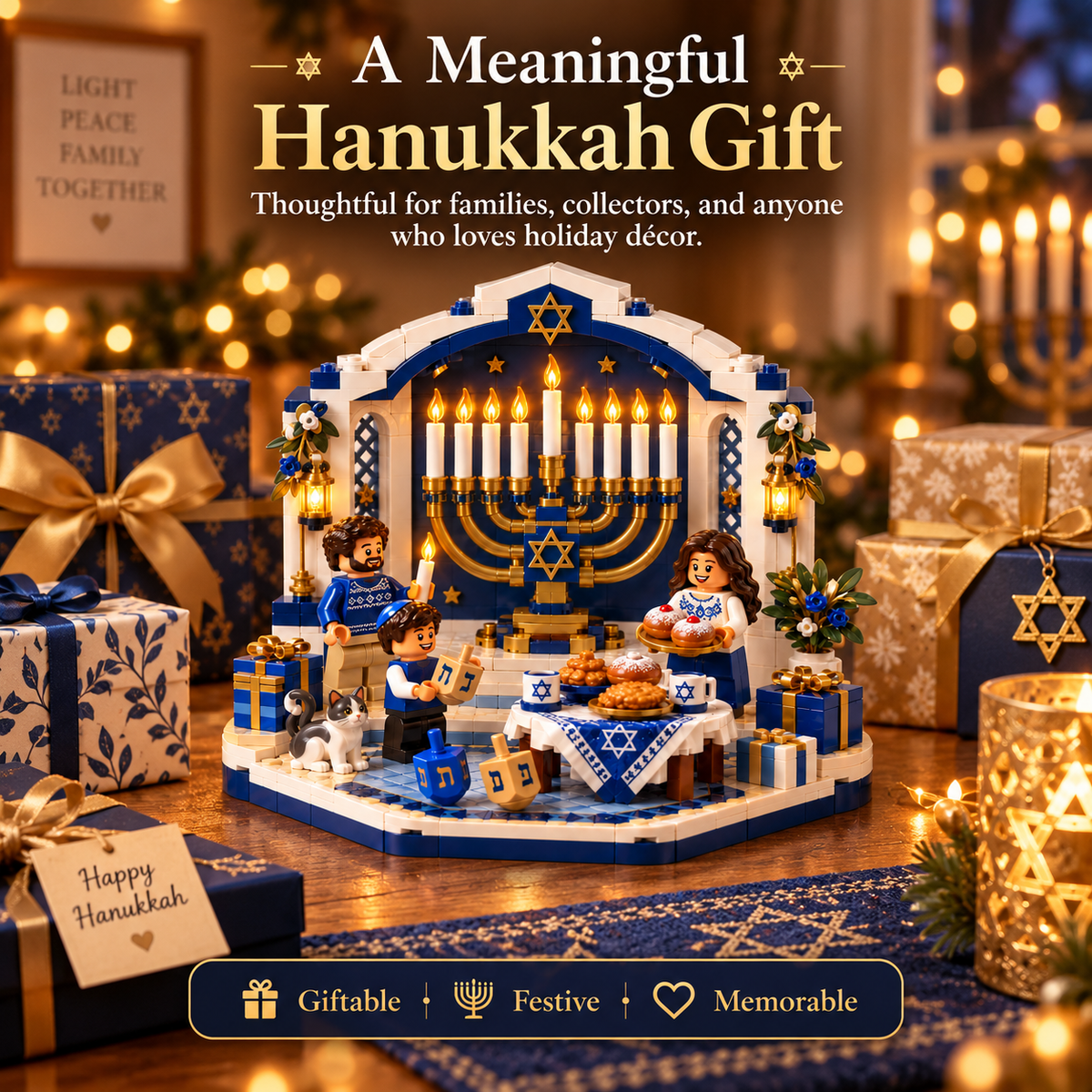 🎀🕎✨ Last Day 50% OFF ⏰ Hanukkah Family Light Building Block Display Set