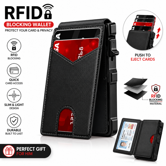 💳 RFID Blocking Minimalist Pop-Up Wallet | One-Second Card Eject Design & Ultra Slim Pocket W
