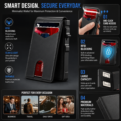 💳 RFID Blocking Minimalist Pop-Up Wallet | One-Second Card Eject Design & Ultra Slim Pocket W