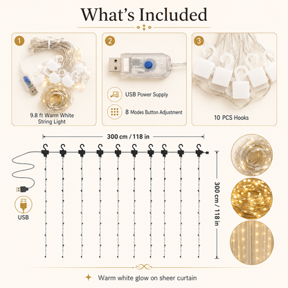 💗 Dreamy Tulle Curtain Lights Set ✨ Warm Fairy Light Backdrop for Bedroom, Wedding & Party