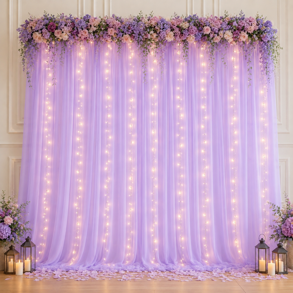 💗 Dreamy Tulle Curtain Lights Set ✨ Warm Fairy Light Backdrop for Bedroom, Wedding & Party