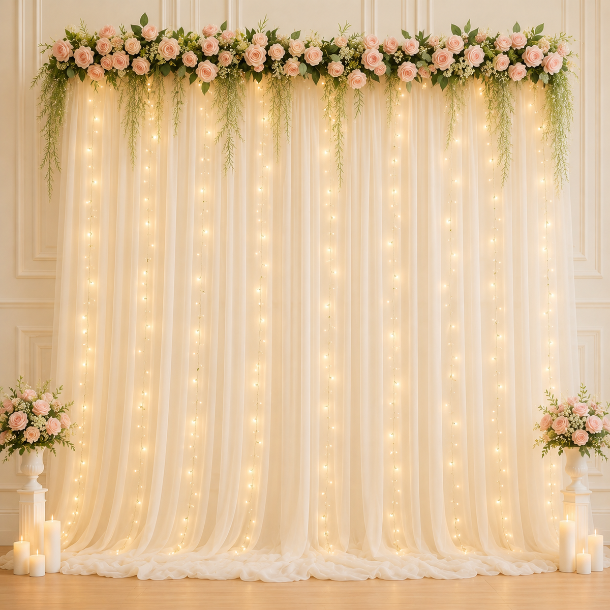 💗 Dreamy Tulle Curtain Lights Set ✨ Warm Fairy Light Backdrop for Bedroom, Wedding & Party