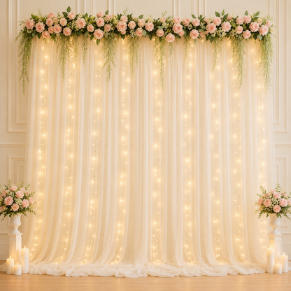 💗 Dreamy Tulle Curtain Lights Set ✨ Warm Fairy Light Backdrop for Bedroom, Wedding & Party