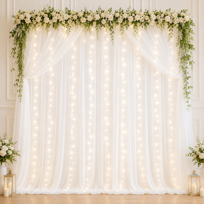 💗 Dreamy Tulle Curtain Lights Set ✨ Warm Fairy Light Backdrop for Bedroom, Wedding & Party