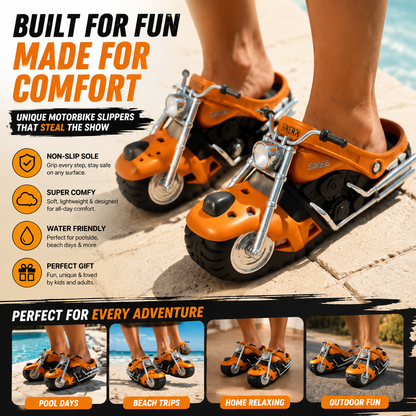 🏍️🔥 Motorcycle Slippers – Real LED Headlights, Unique Design, Non-Slip, Water-Friendly🔥