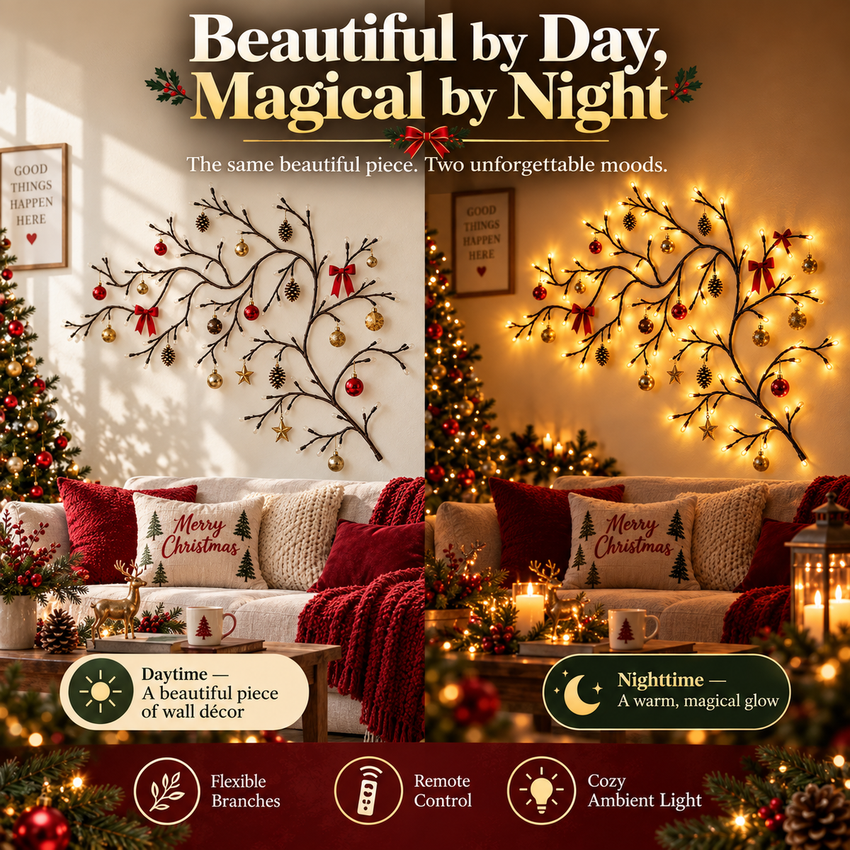 ✨ Flexible LED Branch Lights | Remote-Controlled Holiday Wall Decor - image 7