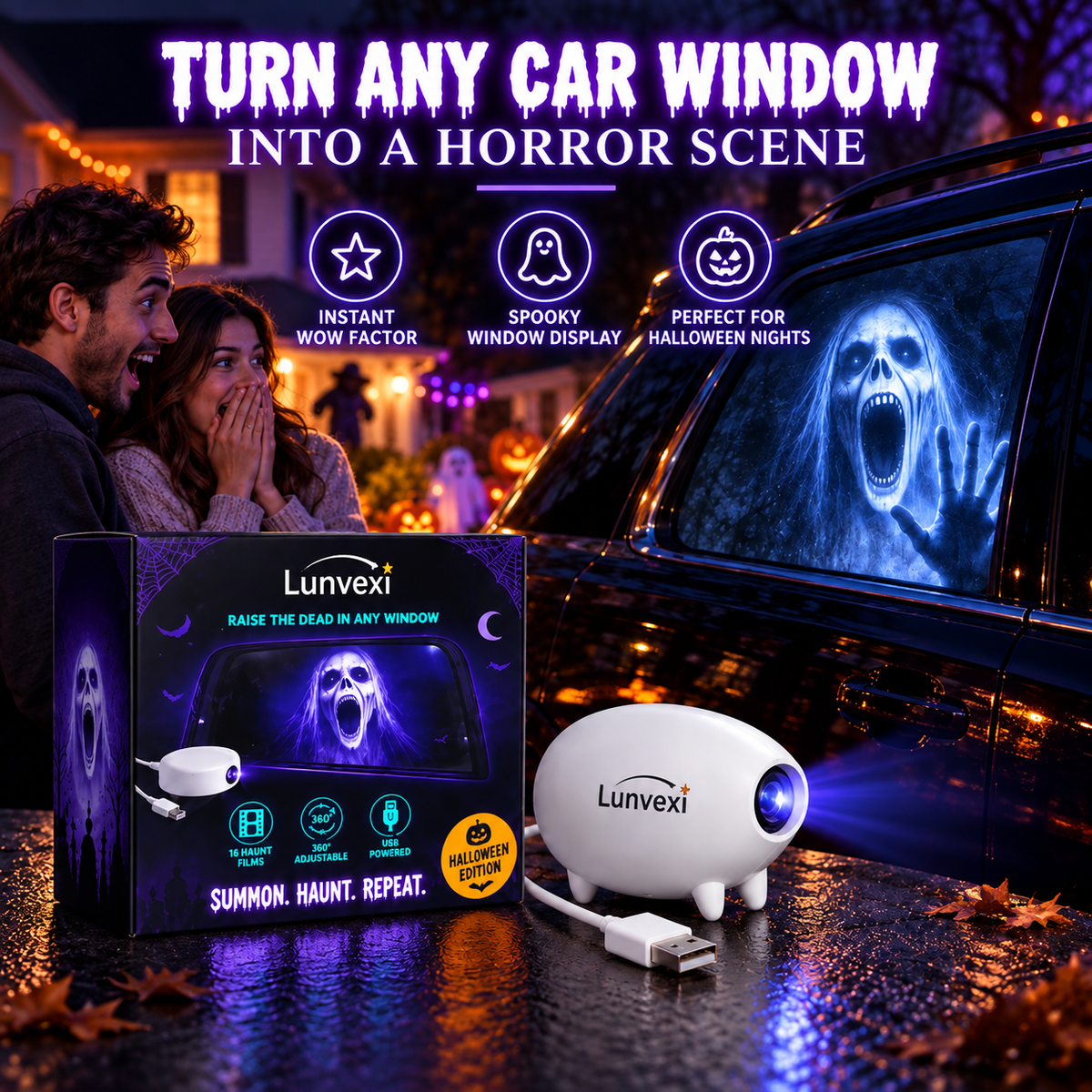 👻 Halloween Window Projector 🎃 16 Spooky Films USB Powered Holiday Decor