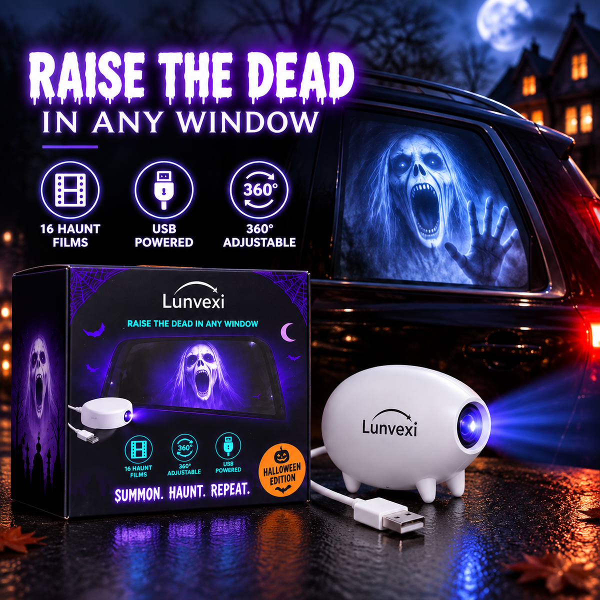👻 Halloween Window Projector 🎃 16 Spooky Films USB Powered Holiday Decor