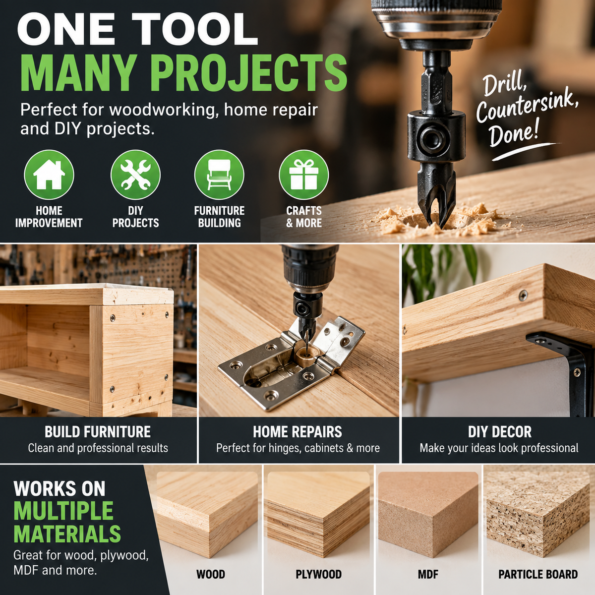 🛠️Countersink Drill Bit Set – Create Professional Flush Screw Finishes For DIY Woodworking Projects