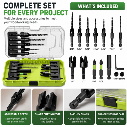 🛠️Countersink Drill Bit Set – Create Professional Flush Screw Finishes For DIY Woodworking Projects