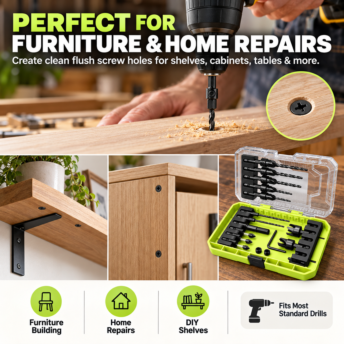 🛠️Countersink Drill Bit Set – Create Professional Flush Screw Finishes For DIY Woodworking Projects