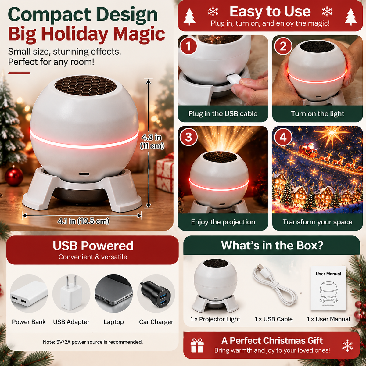 🎄 Turn Any Room Into a Christmas Wonderland – Holiday Projection Night Light