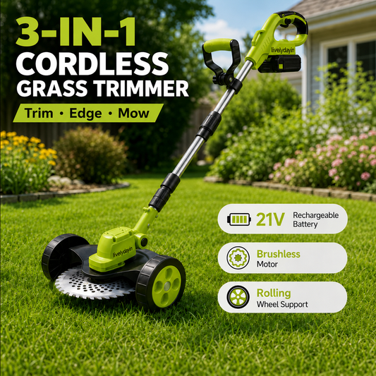🏡21V 3-in-1 Cordless Trimmer – Edger + Mower, 2 Batteries