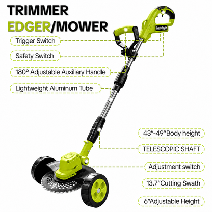 🏡21V 3-in-1 Cordless Trimmer – Edger + Mower, 2 Batteries