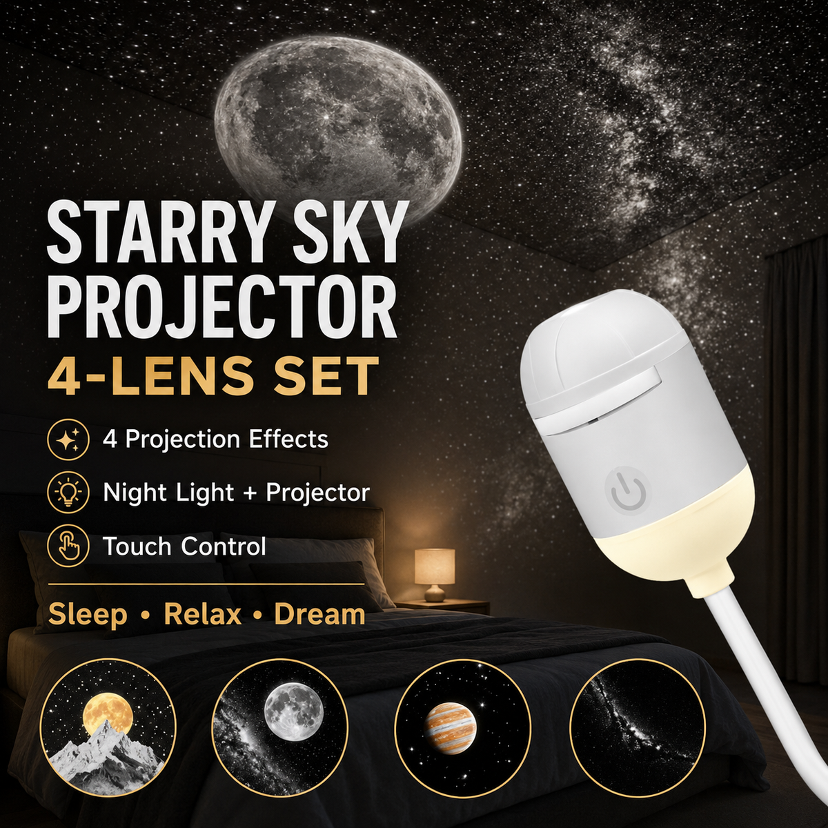 ✨🔭2-in-1 Galaxy Projector Night Light | USB Mini Star & Moon Projector for Bedroom, Adjustable Brightness, 360° Projection