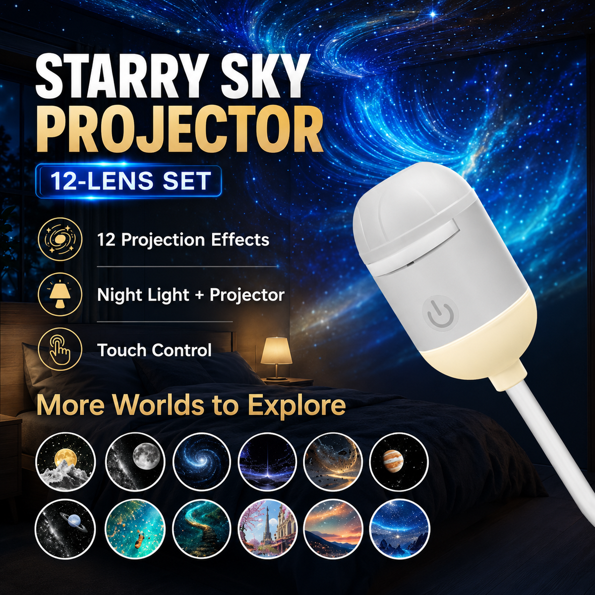 ✨🔭2-in-1 Galaxy Projector Night Light | USB Mini Star & Moon Projector for Bedroom, Adjustable Brightness, 360° Projection
