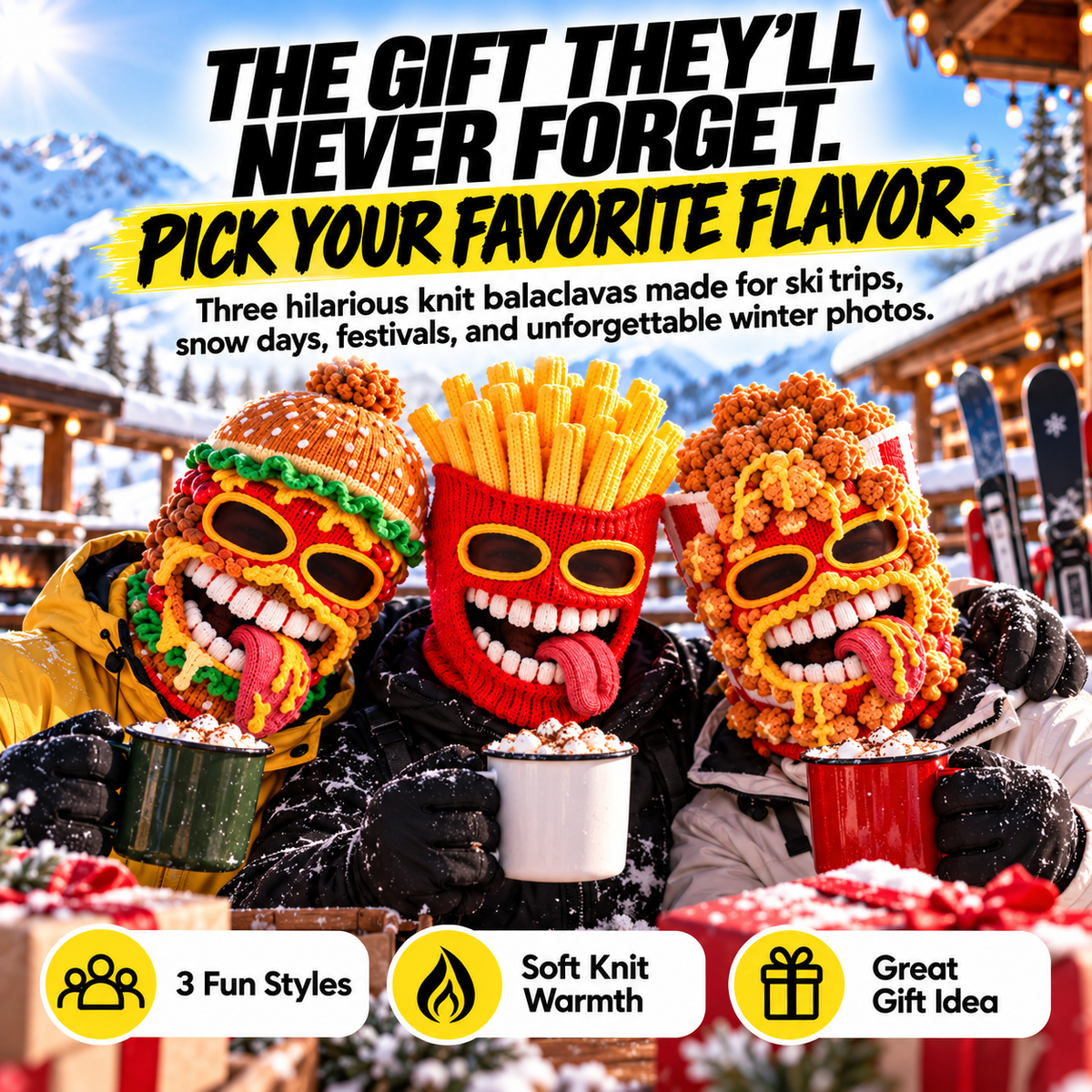 🍔 Funny Food Knit Balaclava – Warm Full-Face Ski Mask for Winter Adventures