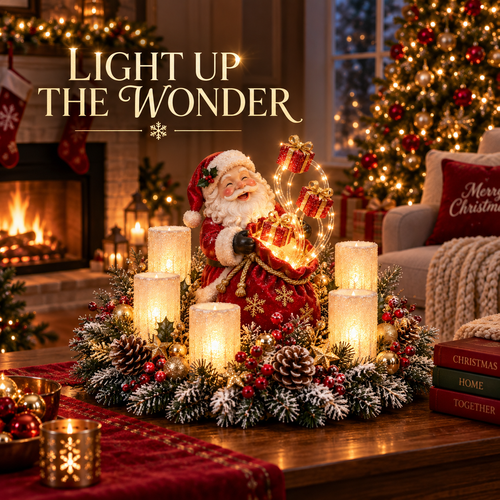 🔥🎄 Glowing Christmas Centerpiece with Warm Flameless Candlelight ✨