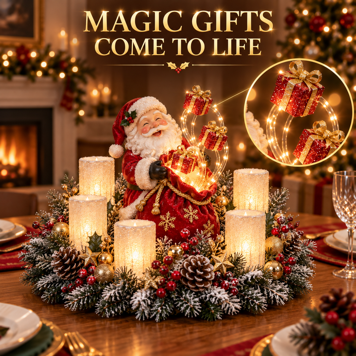 🔥🎄 Glowing Christmas Centerpiece with Warm Flameless Candlelight ✨