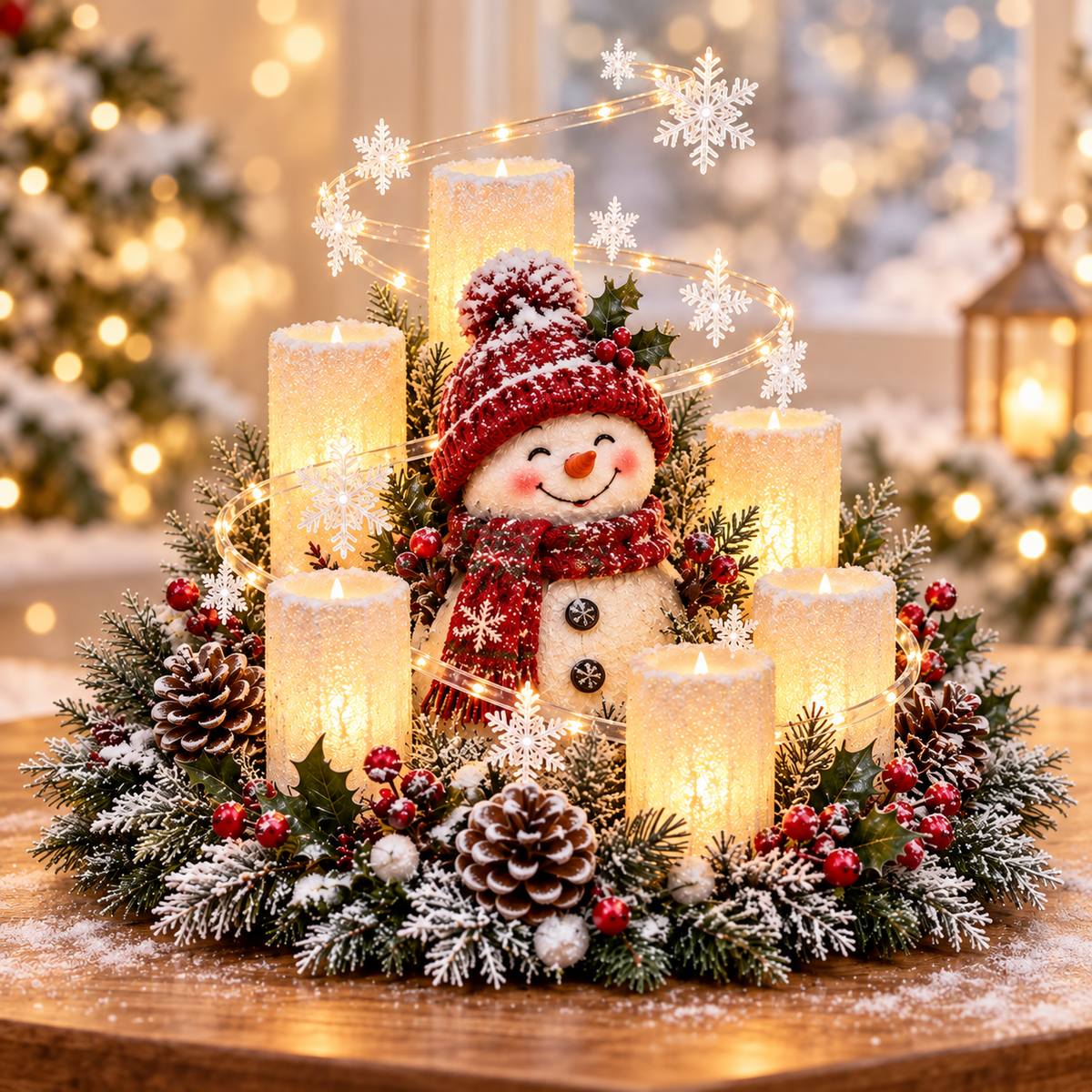 🔥🎄 Glowing Christmas Centerpiece with Warm Flameless Candlelight ✨