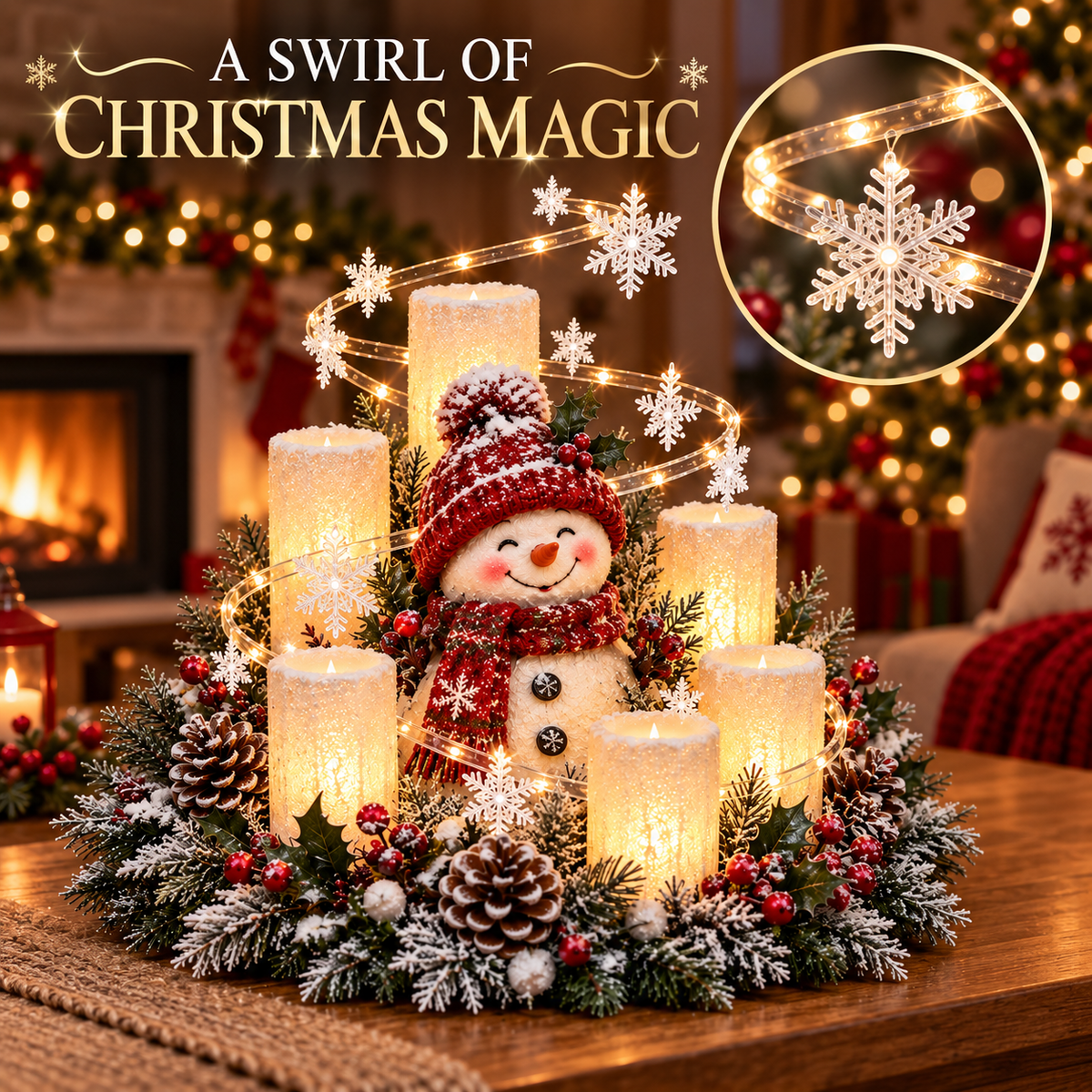 🔥🎄 Glowing Christmas Centerpiece with Warm Flameless Candlelight ✨