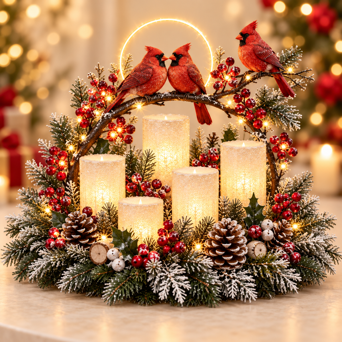 🔥🎄 Glowing Christmas Centerpiece with Warm Flameless Candlelight ✨