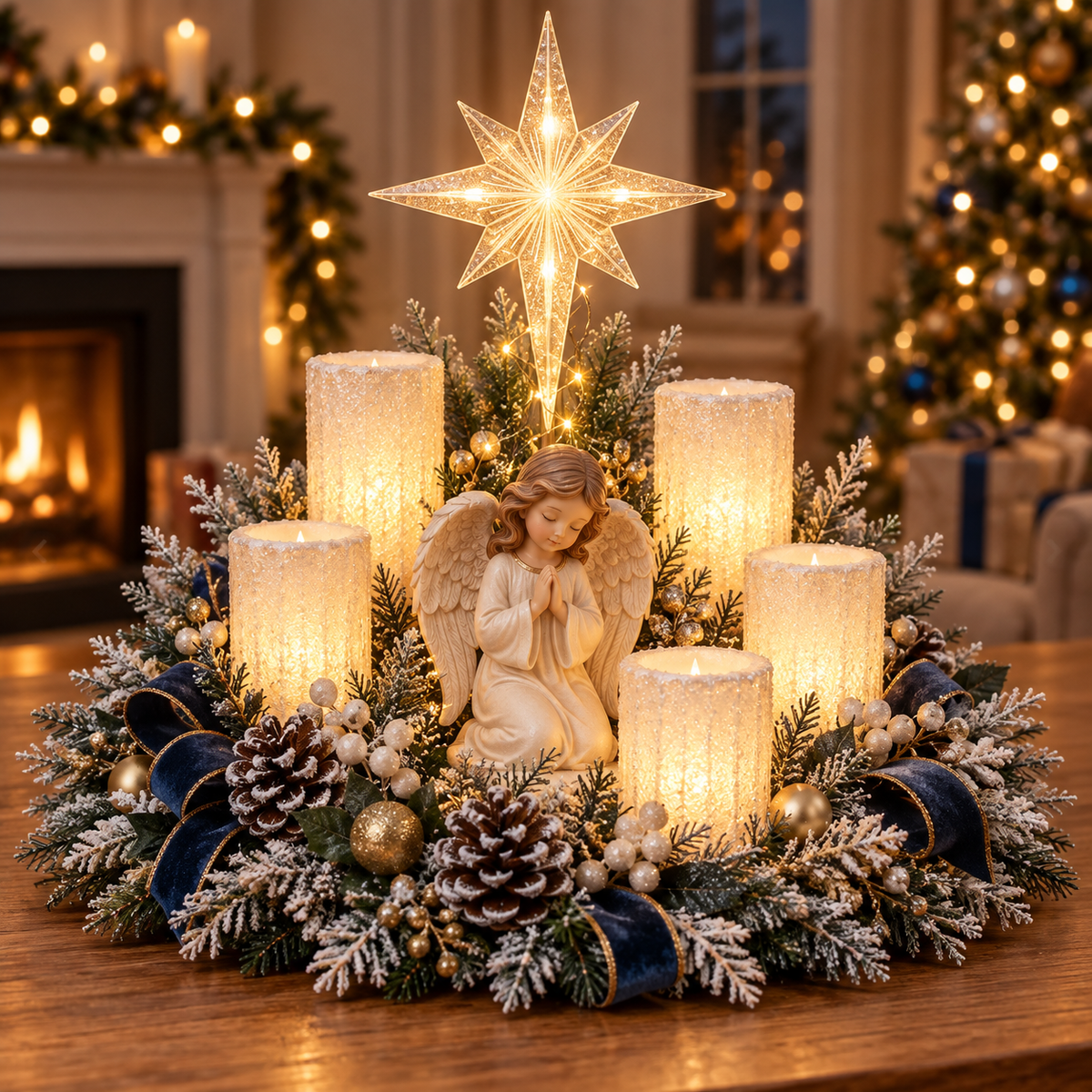 🔥🎄 Glowing Christmas Centerpiece with Warm Flameless Candlelight ✨