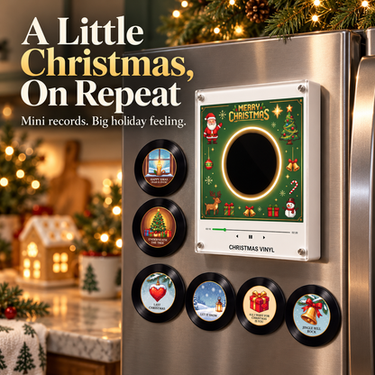 🎄 Christmas Mini Vinyl Music Player – Magnetic Fridge Frame with 9 Records