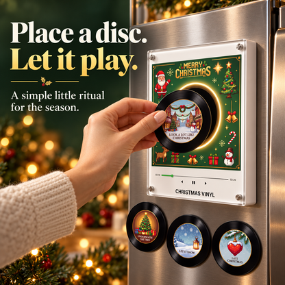 🎄 Christmas Mini Vinyl Music Player – Magnetic Fridge Frame with 9 Records