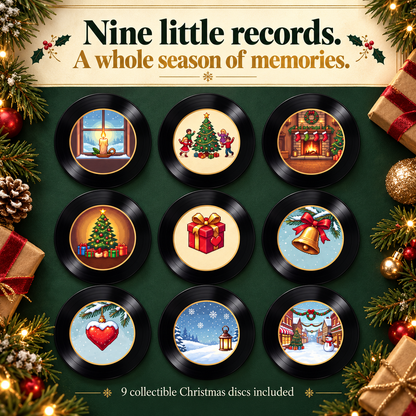 🎄 Christmas Mini Vinyl Music Player – Magnetic Fridge Frame with 9 Records