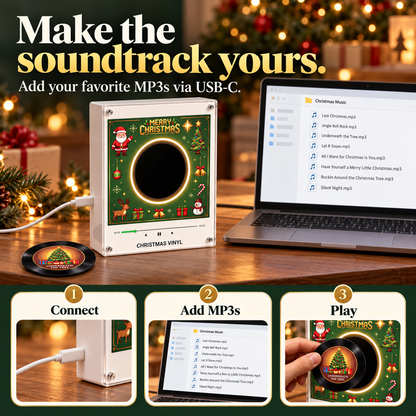 🎄 Christmas Mini Vinyl Music Player – Magnetic Fridge Frame with 9 Records
