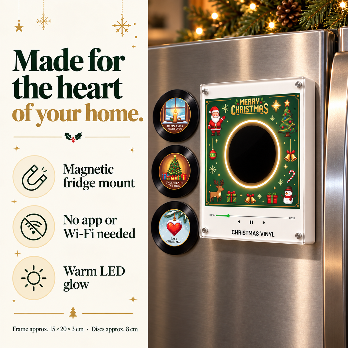 🎄 Christmas Mini Vinyl Music Player – Magnetic Fridge Frame with 9 Records