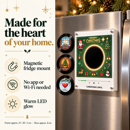 🎄 Christmas Mini Vinyl Music Player – Magnetic Fridge Frame with 9 Records
