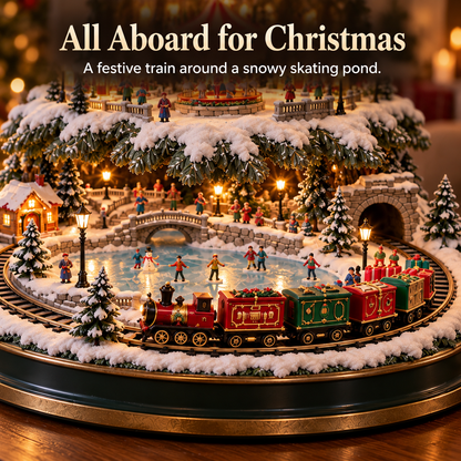 🏂Lighted Christmas Village Tree – With Train& Carousel