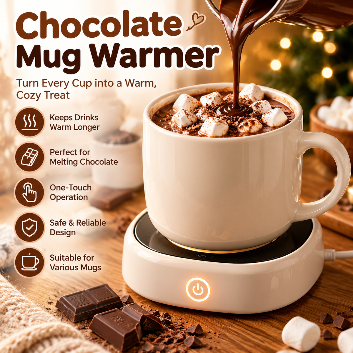 🍫✨ CozyGlow Mug Warmer – Chocolate Melting & Hot Drink Warming StationA