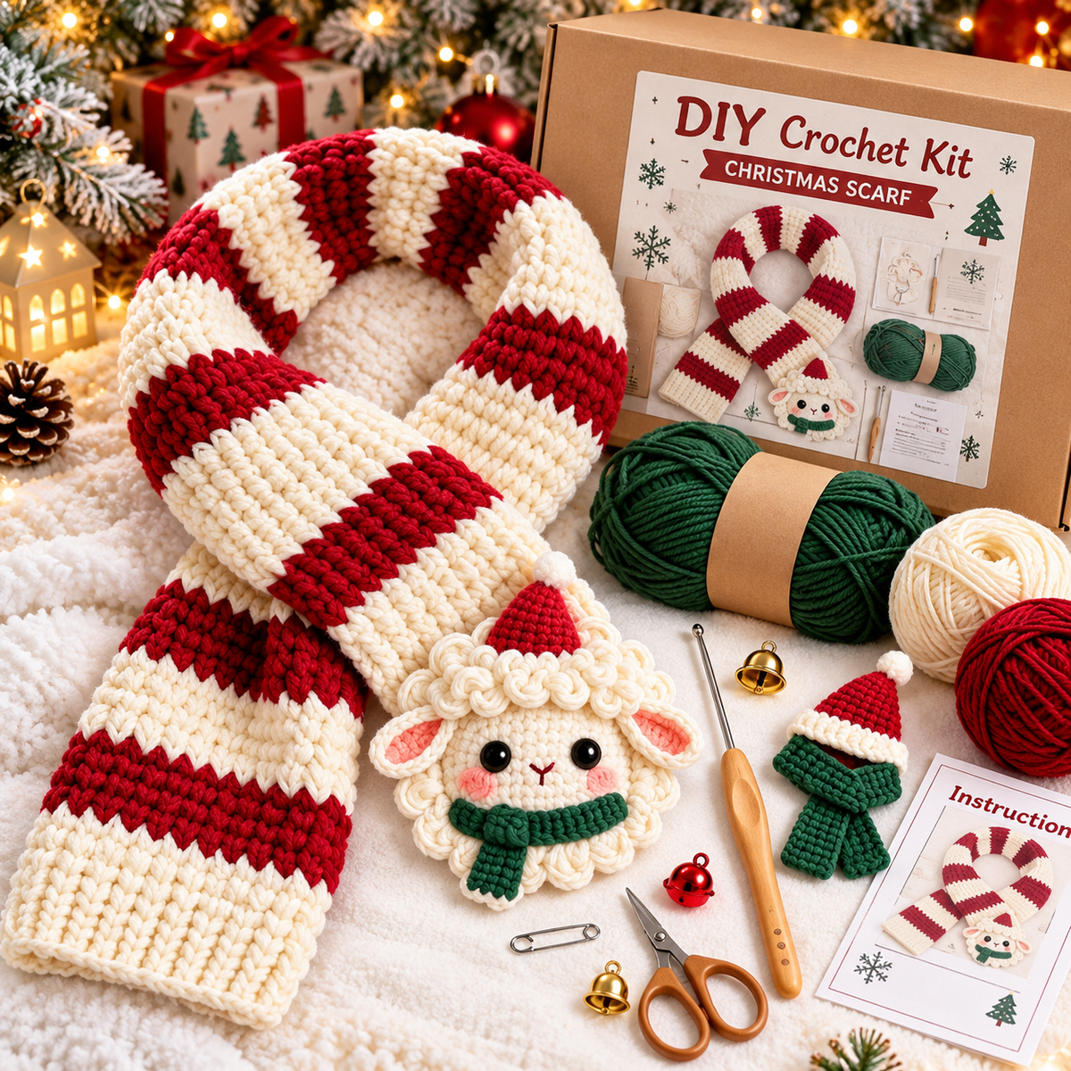 🎄🧶 DIY Christmas Animal Scarf Crochet Kit – 4 Adorable Handmade Holiday Designs 🐑🐶🐮🎁