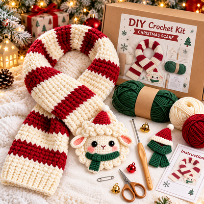 🎄🧶 DIY Christmas Animal Scarf Crochet Kit – 4 Adorable Handmade Holiday Designs 🐑🐶🐮🎁