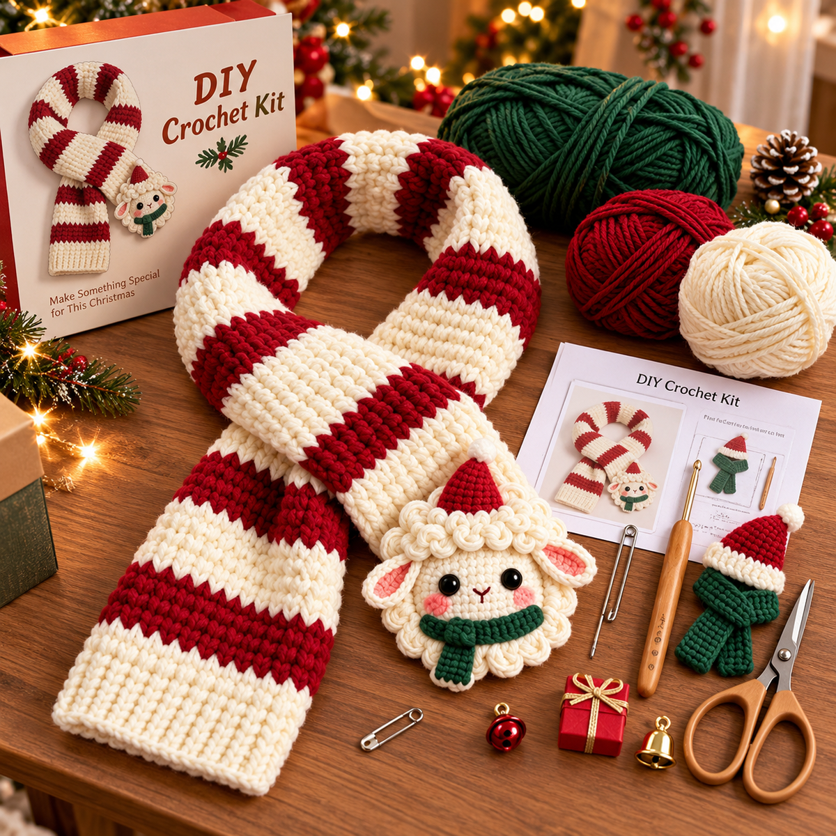 🎄🧶 DIY Christmas Animal Scarf Crochet Kit – 4 Adorable Handmade Holiday Designs 🐑🐶🐮🎁