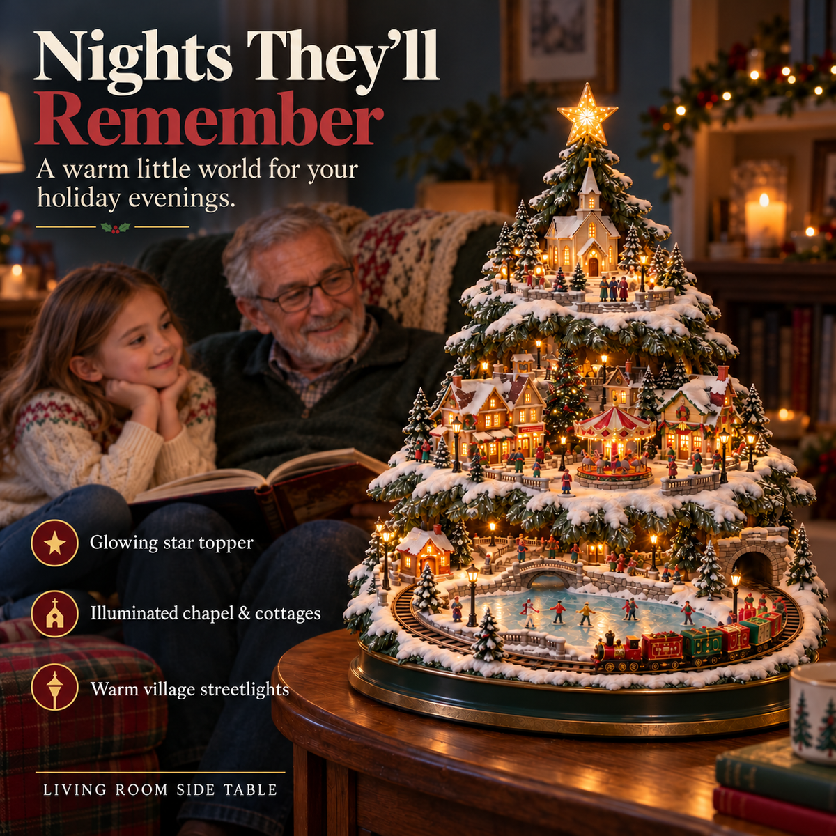 ⭐ Last day to save 49% –🎄OFF Lighted Christmas Village Tree with Train & Carousel