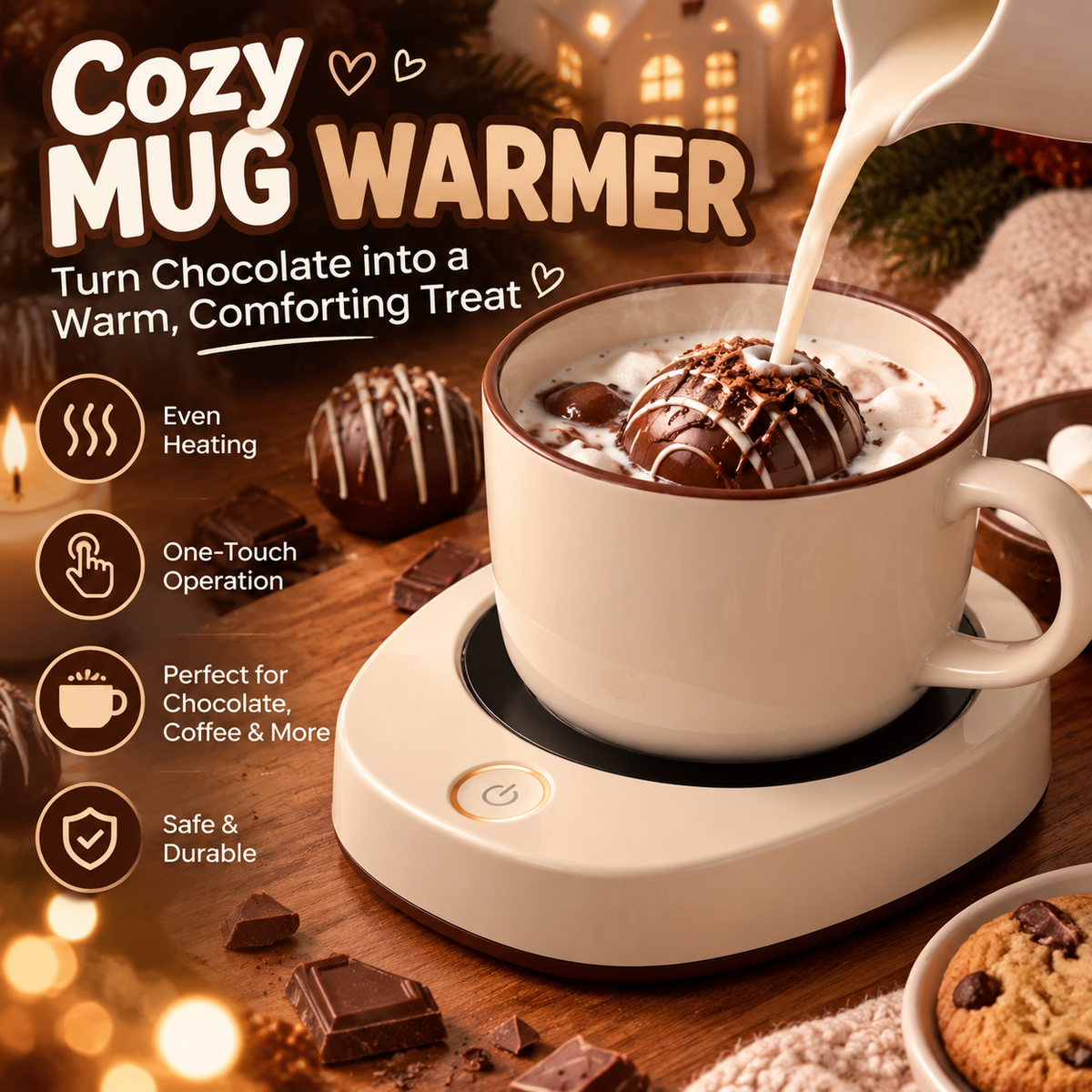 🍫✨ CozyGlow Mug Warmer – Chocolate Melting & Hot Drink Warming StationA