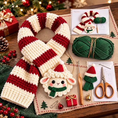 🎄🧶 DIY Christmas Animal Scarf Crochet Kit – 4 Adorable Handmade Holiday Designs 🐑🐶🐮🎁