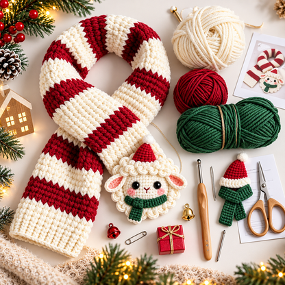 🎄🧶 DIY Christmas Animal Scarf Crochet Kit – 4 Adorable Handmade Holiday Designs 🐑🐶🐮🎁