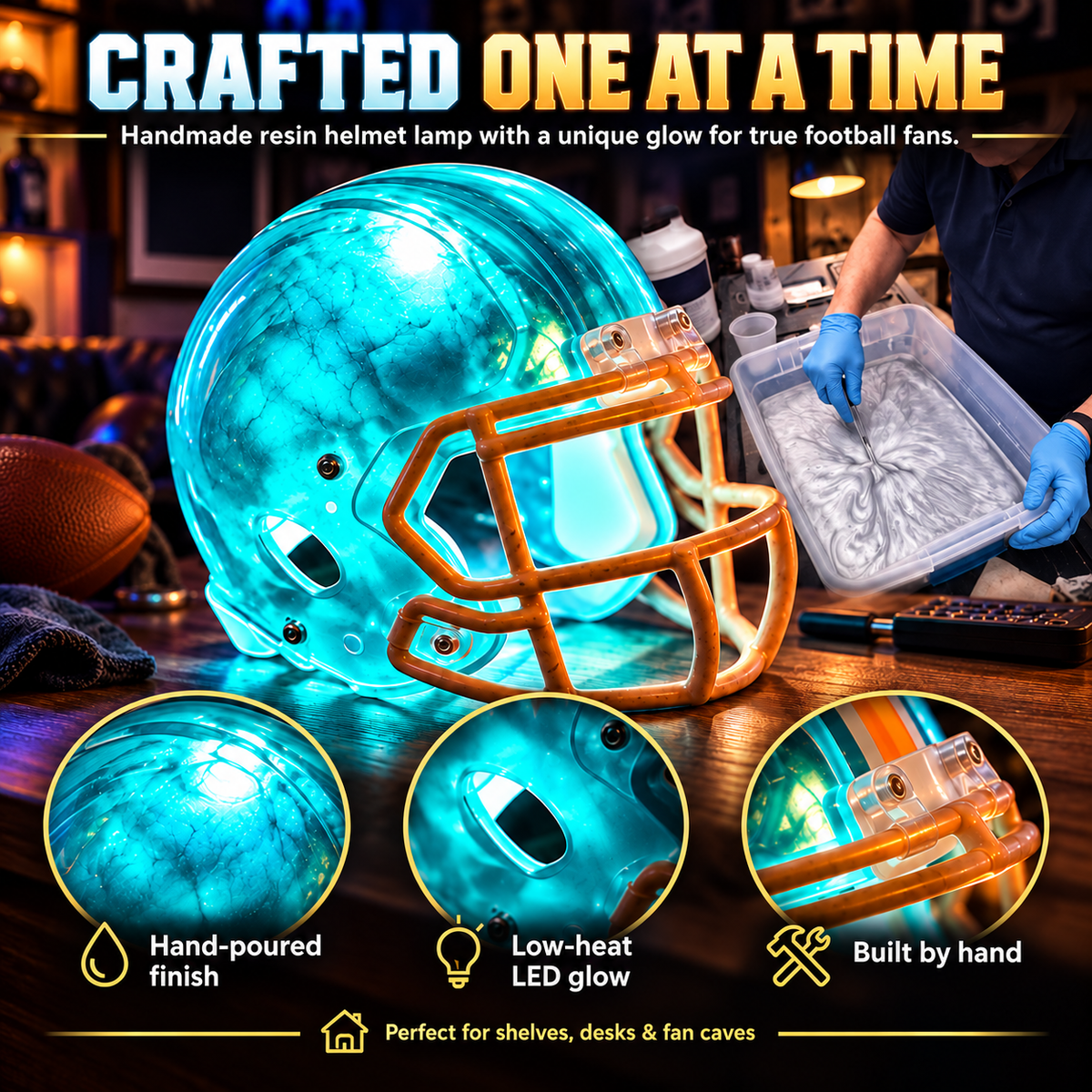 ⚡ Handmade Football Helmet Lamp – LED Team Fan Cave Light with 32 Team Styles