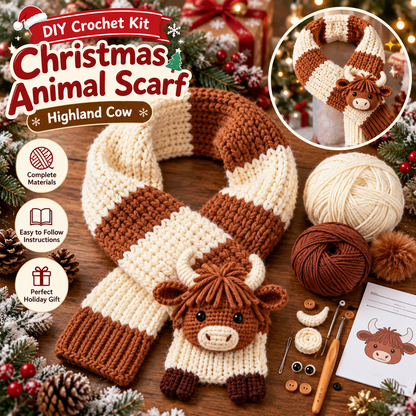 🎄🧶 DIY Christmas Animal Scarf Crochet Kit – 4 Adorable Handmade Holiday Designs 🐑🐶🐮🎁