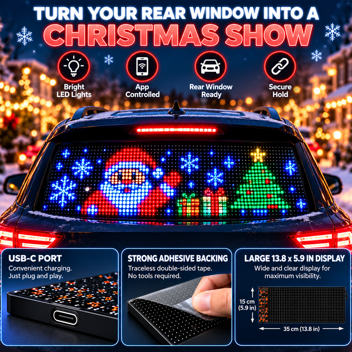 ⚡New Smart LED Pixel Car Display — App-Controlled Custom Text, Colors & Animations