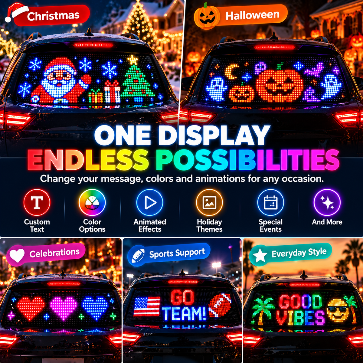 ⚡New Smart LED Pixel Car Display — App-Controlled Custom Text, Colors & Animations