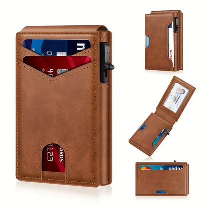 🔥2026 New Wallet for Men - Pop Up Case, Cash Slot, and Credit Card Slot - Aluminum Wallet with RFID Blocking, Minimalist Leather Wallet Front Pocket with ID Window